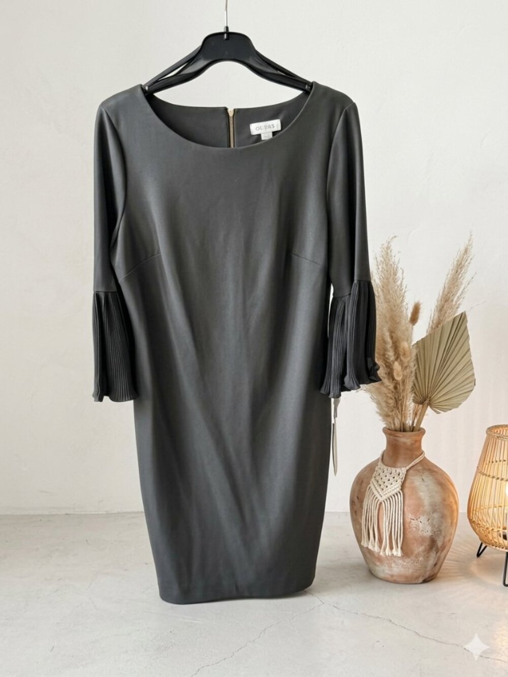Minimalist Black Pleated-Sleeve Dress